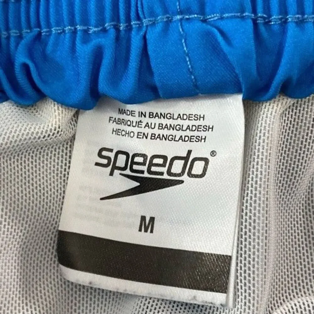 Speedo Mens Swim Trunks M Blue Stripe Quick Dry Beach Swim Shorts Liner